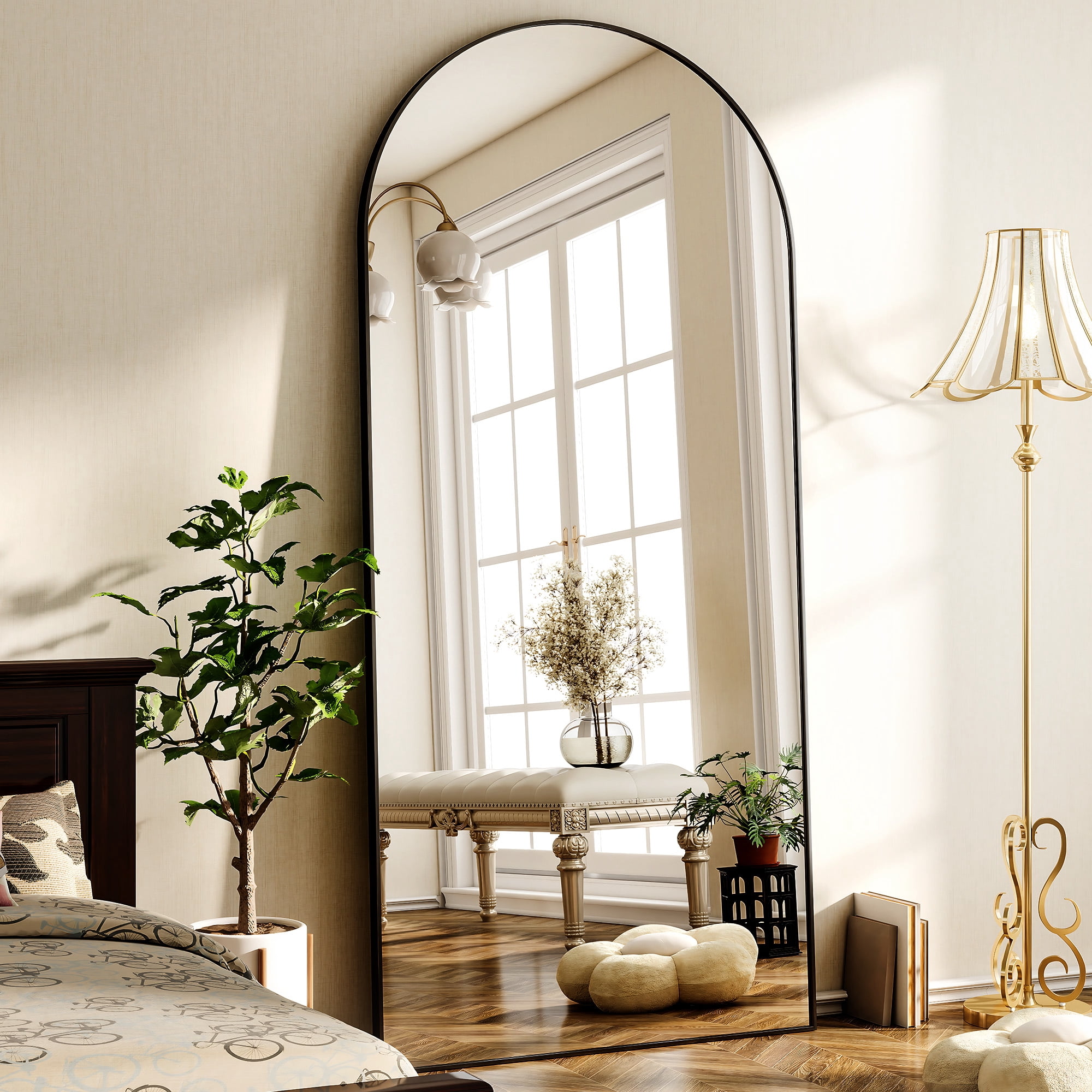 SHATTERVUE 76"x34" Arched Large Full Length Mirror Floor Mirrors Wall Mounted,Black