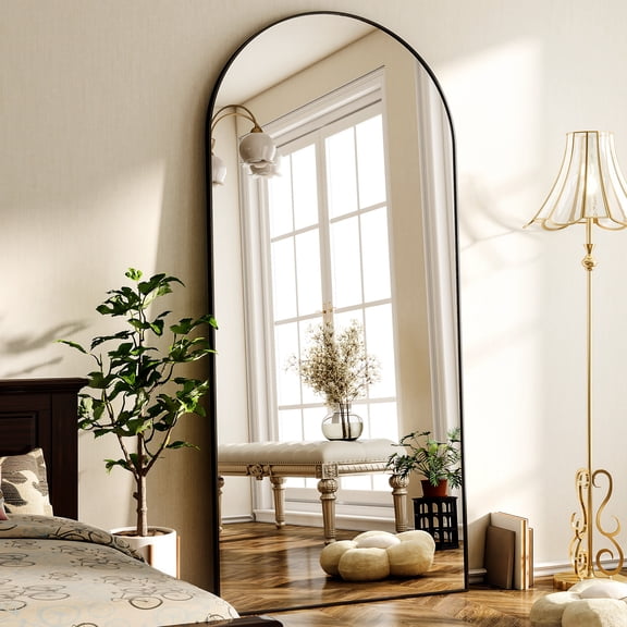 SHATTERVUE 76"x34" Arched Large Full Length Mirror Floor Mirrors Wall Mounted,Black