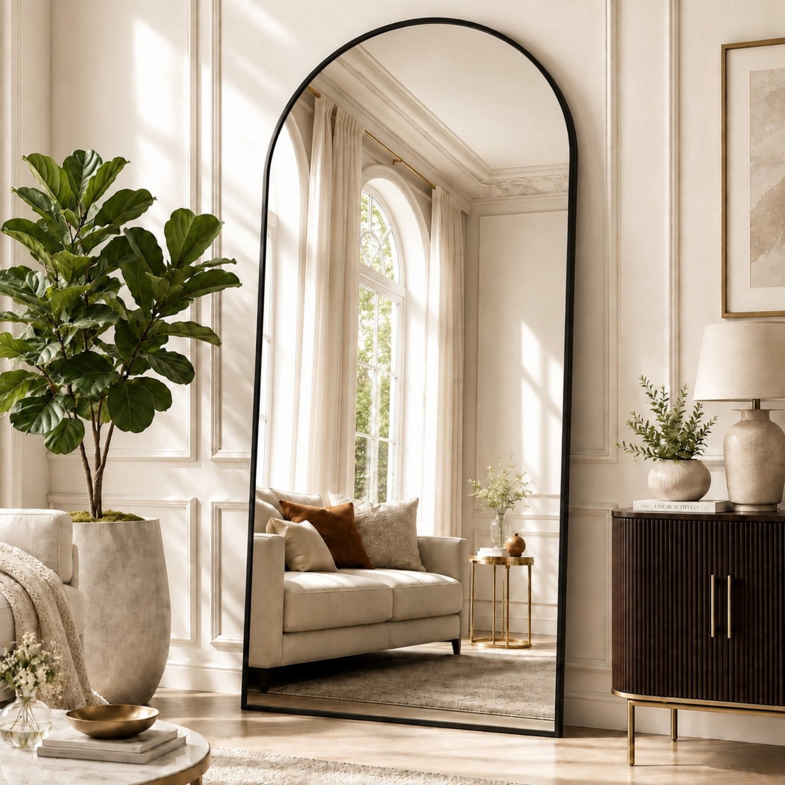 SHATTERVUE 78"x35" Arched Large Full Length Mirror Floor Mirrors Wall Mounted,Black