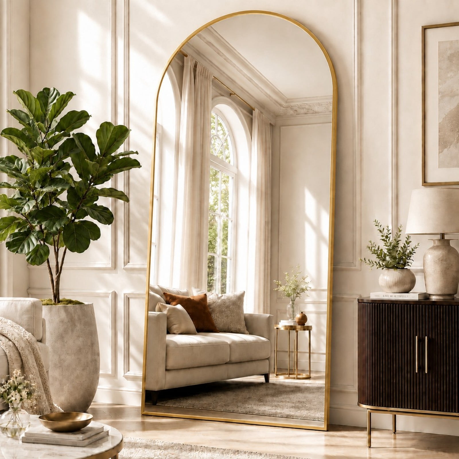 SHATTERVUE 78"x35" Arched Large Full Length Mirror Floor Mirrors Wall Mounted,Gold
