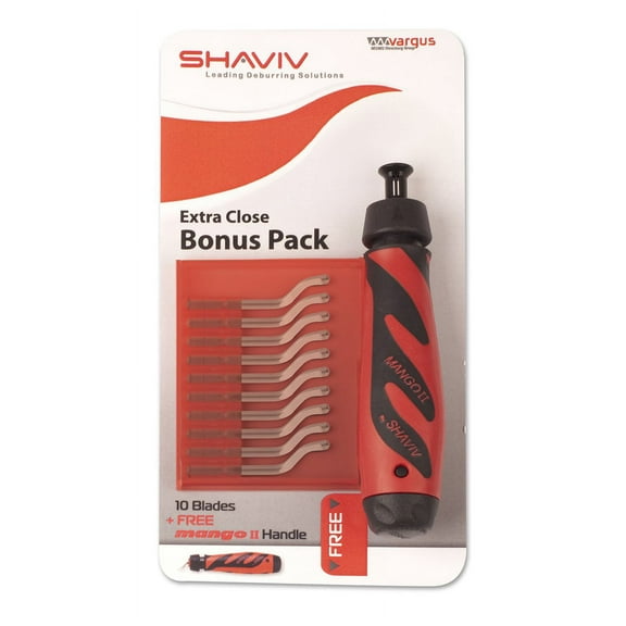 SHAVIV 29251 Bonus Pack Deburring Tool Kit for Extra Close Work (Mango IIE Handle with 10 E100S Blades)