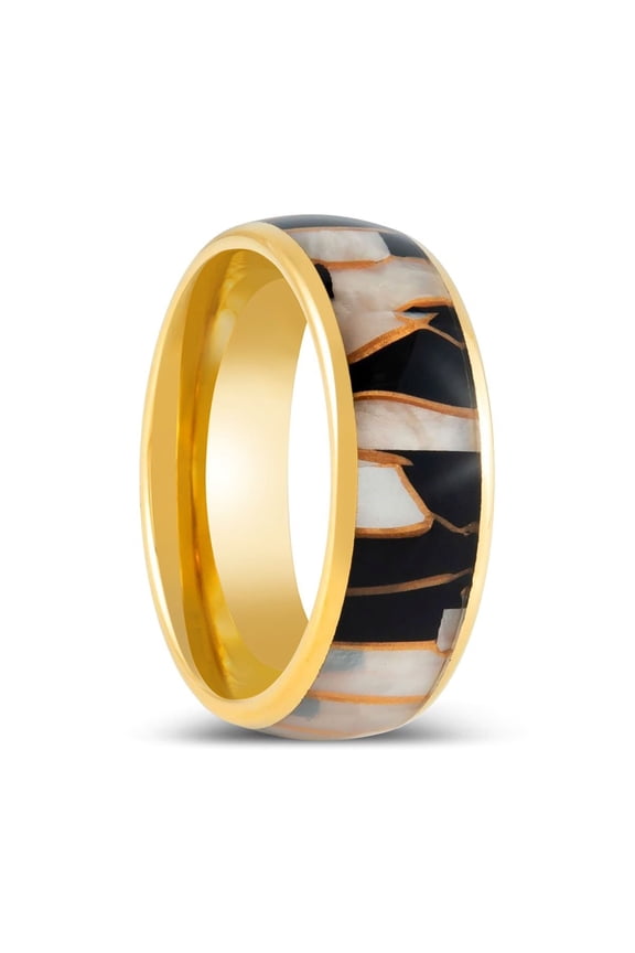 SHAVOGOLD | Yellow Gold Tungsten, Black Resin & Gold Shavings Inlay
