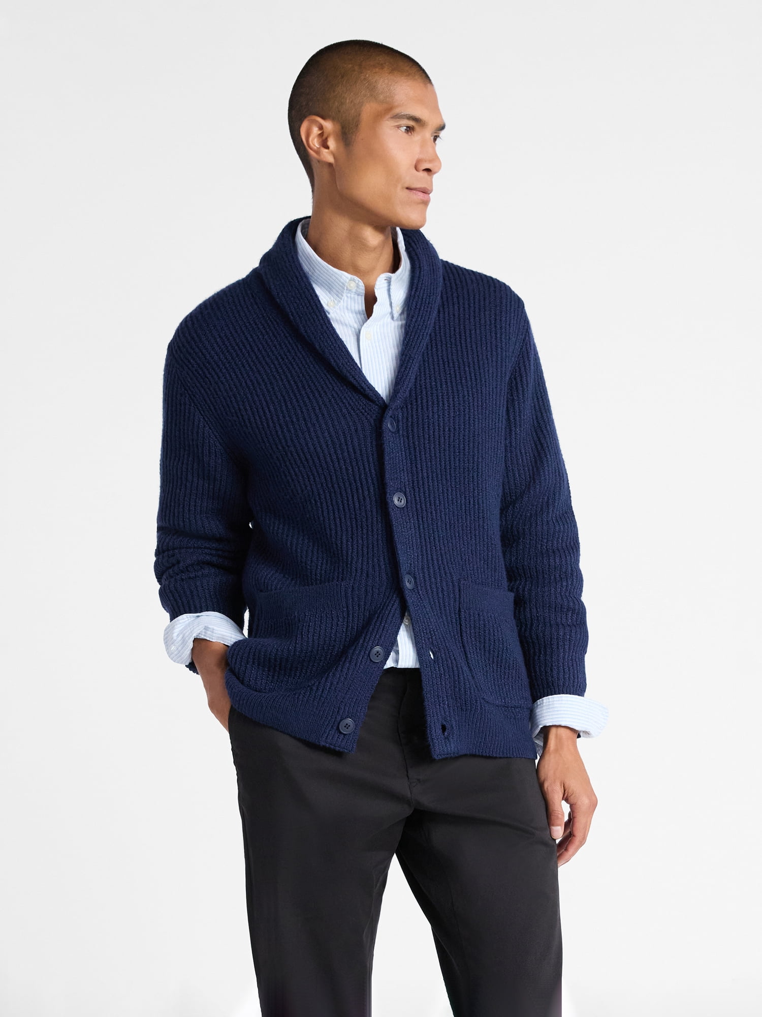 Free Assembly Men's Shawl Collar Cardigan Sweater, Sizes XS-3XL