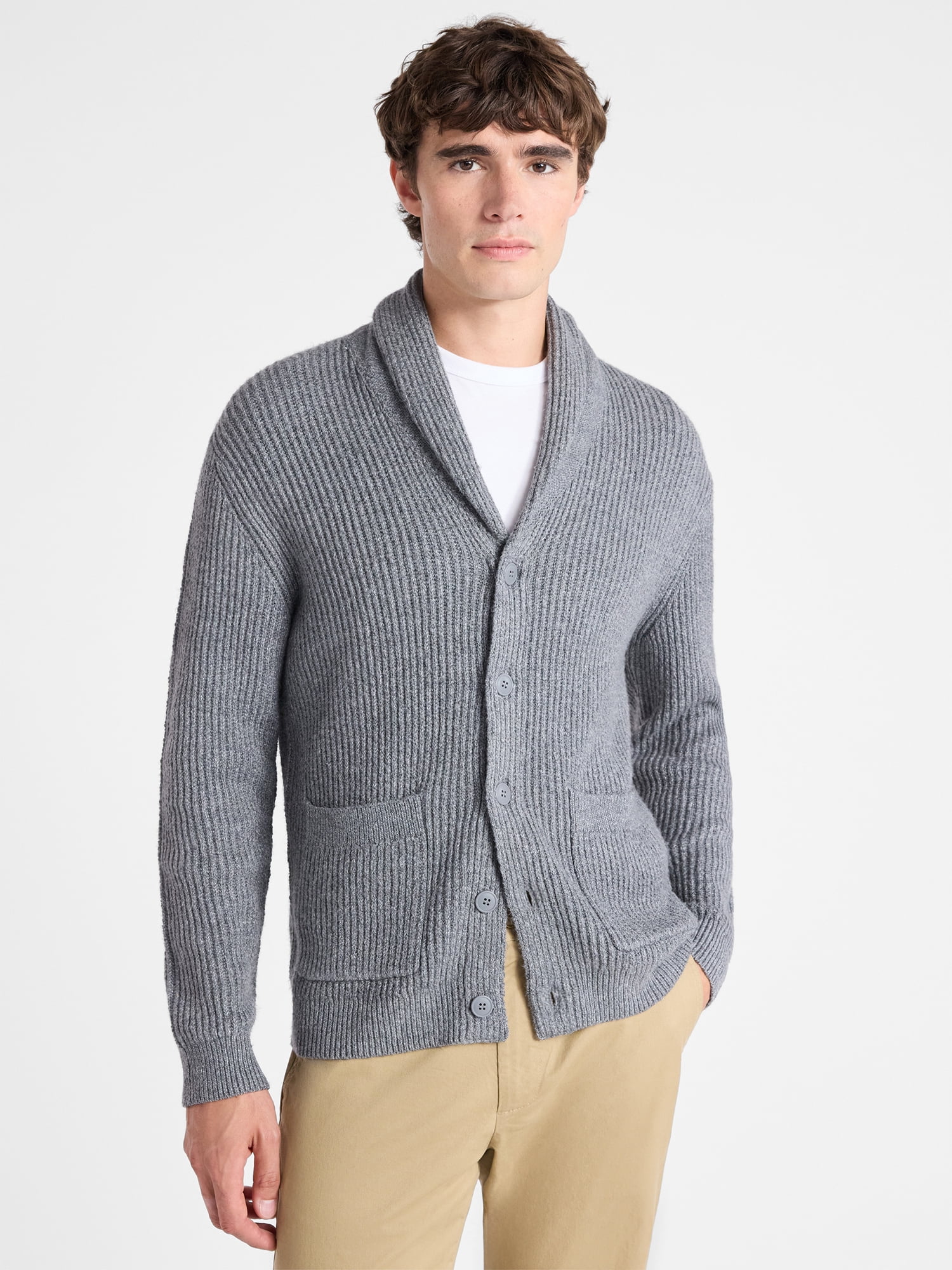 Free Assembly Men's Shawl Collar Cardigan Sweater, Sizes XS-3XL