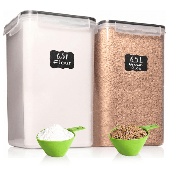 SHAZO 2 PC [6.5L / 220 Oz] Large Flour Sugar Storage Containers - BPA Free, Clear Plastic Food Storage Containers with Lids Airtight - Bulk Storage for Kitchen and Pantry