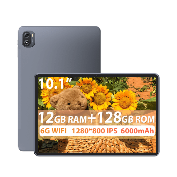 SHBIV 10.1" Android 15 Tablet, RAM 12GB (4+8) ROM 128GB (128GB Expand), Octa-Core Processor, WiFi 6 BT5.4, 6000mAh IPS Touch Screen Tablets, Gray