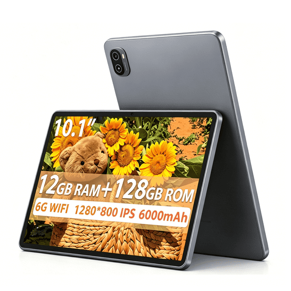 SHBIV 10 inch Android 15 Tablet, 12GB RAM (4+8) 128GB ROM, 128GB Expand, Octa-Core Processor, WiFi6 BT5.4, 6000mAh IPS Touch Screen Tablets, Gray