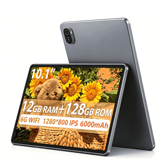 SHBIV 10 inch Android 15 Tablet, 12GB RAM (4+8) 128GB ROM, 128GB Expand, Octa-Core Processor, WiFi6 BT5.4, 6000mAh IPS Touch Screen Tablets, Gray