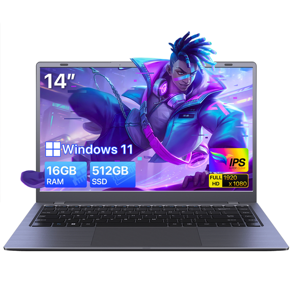 SHBIV 14" Windows 11 Laptop Computer,16GB RAM 512GB SSD,Intel 6500Y with 2 Cores up to 3.4GHz,Type-C PD WiFi5 BT5.0,Office 2024 FHD IPS for Business and Study(Gray)