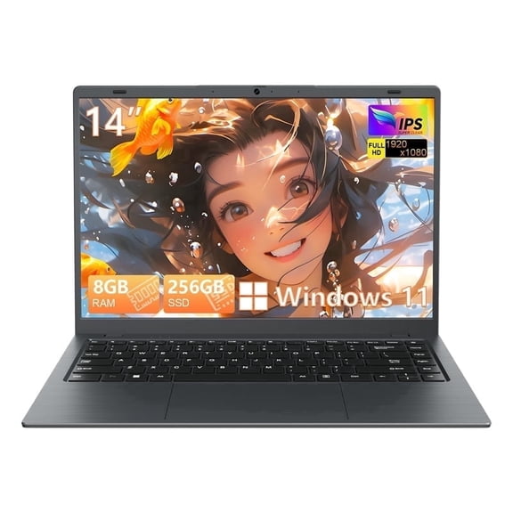 SHBIV 14" Windows 11 Laptop, 8GB RAM 256GB SSD, Intel 6500Y with 2 Cores, FHD IPS, Type-C PD, 1080p Laptop for School & Home Office (Gray)