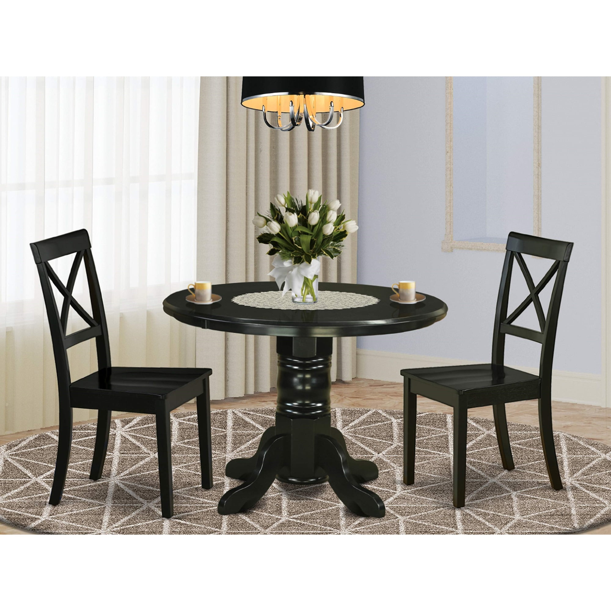 Contemporary Classic Black Round Dining Set with X-Back Chairs