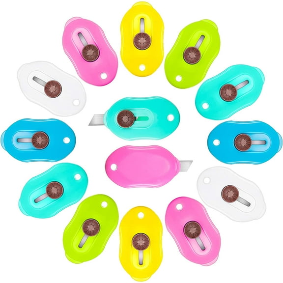 SHBOTO 12 Pieces Mini Retractable Utility Knife Box Cutter Letter Opener Pocket Knives Colorful Mini Slides Open for Letter Small Box Opening Paper Cutting DIY Crafts