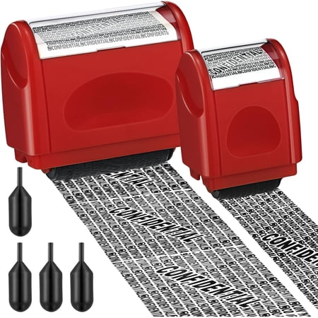 SHBOTO 2 Pack Identity Protection Roller Stamps Identity Theft Stamp Confidential Roller Stamp Privacy Stamp Information Blocker Stamp and 4 Pack Refill Ink for ID Account Data Address Security (Red)