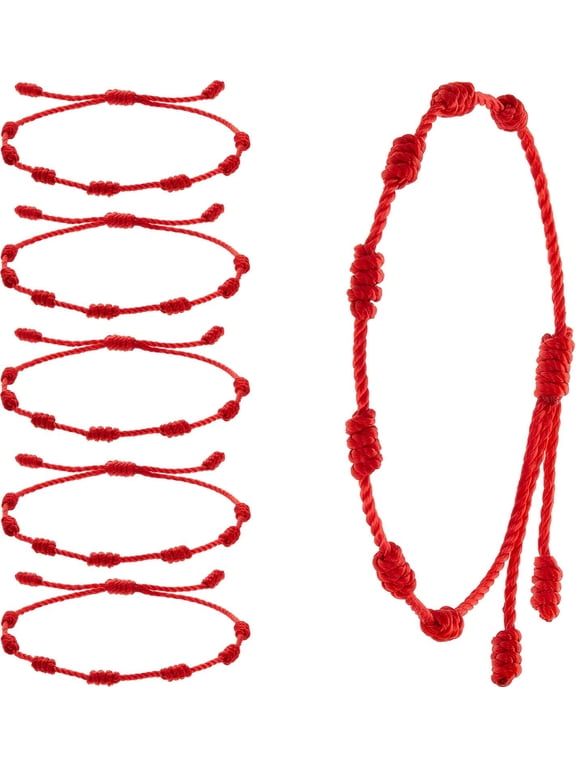 6 Pieces Red String Bracelets Red Cord Bracelet Adjustable Knot String Bracelet Amulet for Protection, Evil Eye and Good Luck