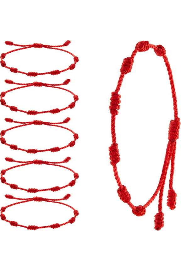 6 Pieces Red String Bracelets Red Cord Bracelet Adjustable Knot String Bracelet Amulet for Protection, Evil Eye and Good Luck