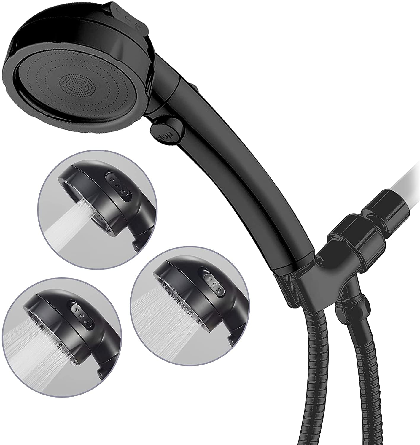 Black Nickel Handheld Shower Head with Pause Switch and 3 Spray Modes