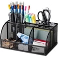 thumbnail image 1 of SHBOTO Mesh Desk Organizer Office Supplies Caddy with Pencil Holder and Storage Baskets for Desktop Accessories, 3 Compartments, Black, 1 of 14