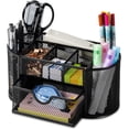 thumbnail image 1 of SHBOTO Mesh Desk Organizer Office Supplies Caddy with Pencil Holder and Storage Baskets for Desktop Accessories, 3 Compartments, Black, 1 of 14