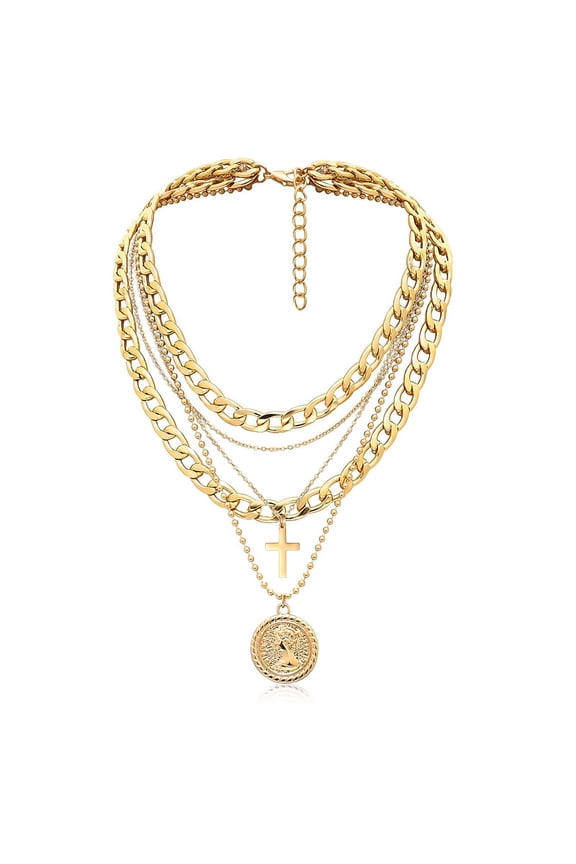 Multi-layered necklace Fashionable vintage coin pendant necklace Cross-border exquisite chunky chain layered jewellery