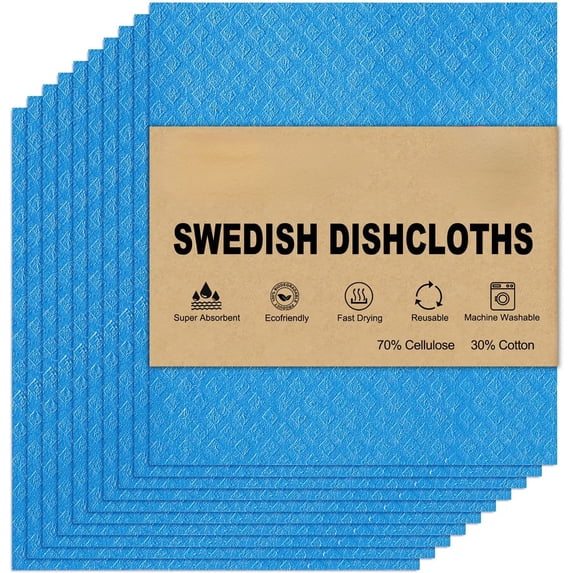 SHBOTO Swedish Dishcloths for Kitchen | 10 Pack Absorbent Cellulose Sponge Cloths Washable | Non-Scratch Reusable Paper Towels Quick Drying Cleaning Rag
