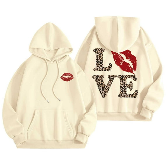 SHBYBY Valentines Sweatshirts for Women Crew Neck Long Sleeve Graphic Pullover Hoodie Winter Sports Casual Loose Warm Trendy Womens Sweatshirts Beige L