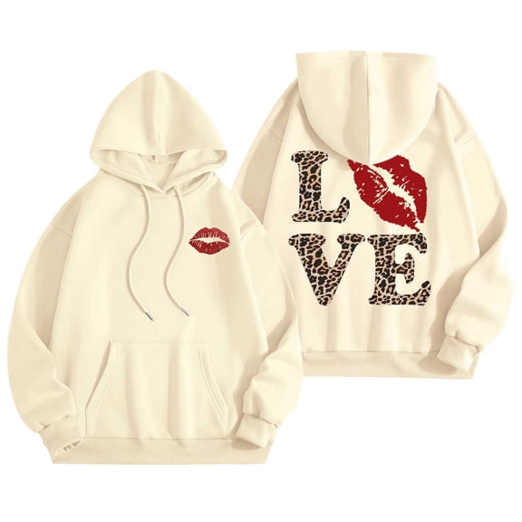 SHBYBY Valentines Sweatshirts for Women Crew Neck Long Sleeve Graphic Pullover Hoodie Winter Sports Casual Loose Warm Trendy Womens Sweatshirts Beige L