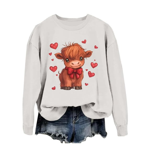 SHBYBY Womens Valentines Day Sweatshirts Cute Cow Print Crew Neck Winter Pullover Tops Long Sleeve Sports Casual Loose Warm Womens Blouses White XXL