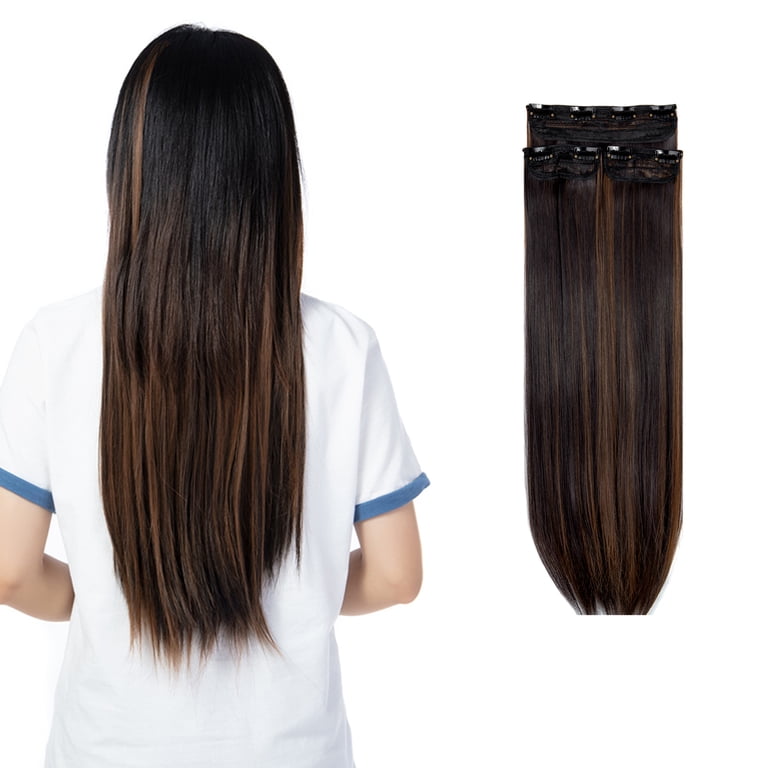 clip in hair extensions dark brown straight 18 in Amazon.com : DOORES Human Hair Extensions Clip in, Dark  main image 2