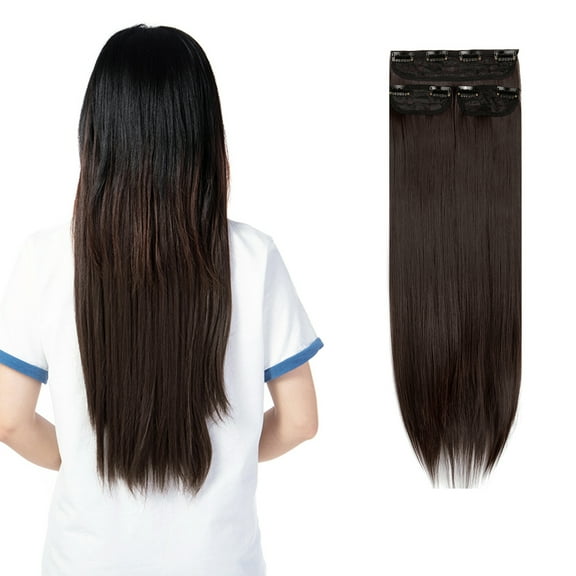 SHCKE 18" 3Pcs Clip in Hair Extensions Straight Hair Extensions Synthetic Fiber Clip On Hair Extensions for Women Medium Brown