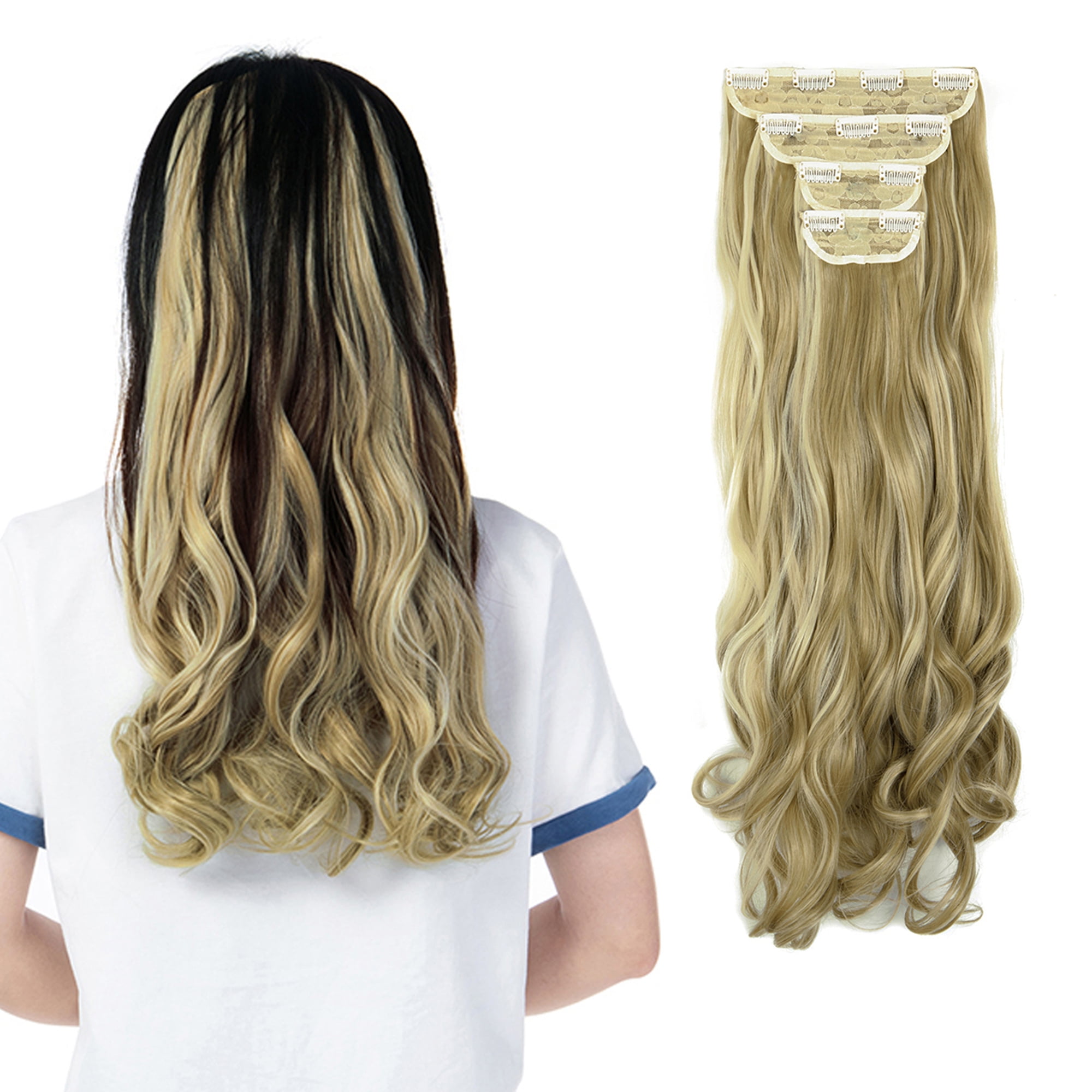 SHCKE 18 Inch Clip in Hair Extensions Ash Blonde Mix Bleach  display picture 1