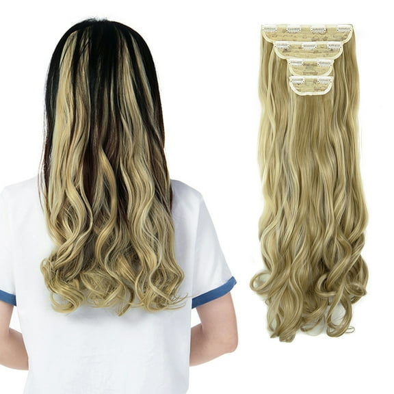 SHCKE 18 Inch Clip in Hair Extensions Ash Blonde Mix Bleach Blonde Curly Hair Extensions 200g 4Pcs Synthetic Fiber Hairpieces