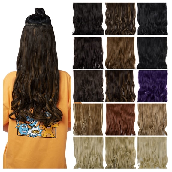 SHCKE 18 Inch Curly Hair Extension for Women Invisible Hair Extensions with Transparent Adjustable Wire Removable Secure Clips Synthetic Hairpiece Dark Brown