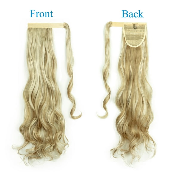SHCKE 20" 22" Ponytail Extension Straight Curly Wrap Around Ponytail Extensions Synthetic Fiber Hair Extension Ash Blonde Mix Bleach Blonde Hairpiece for Women