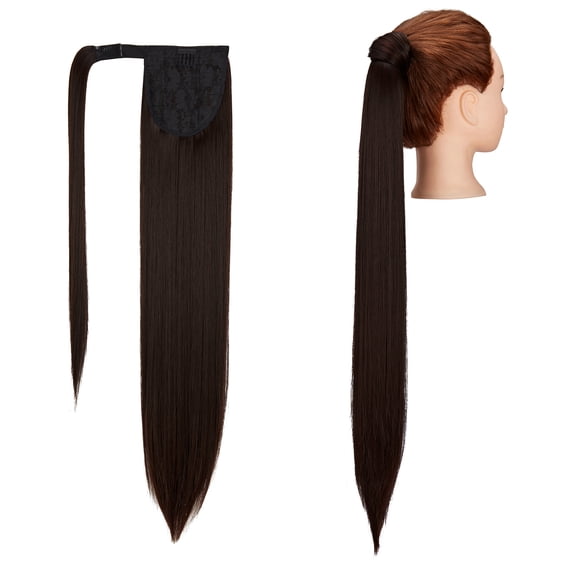 SHCKE 20"/28" Clip in Ponytail Hair Long Wrap Around Drawstring Ponytail Straight Synthetic Hair Ponytail Clip-in Hairpiece for Women