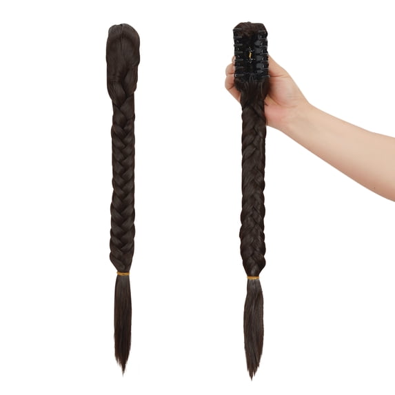 SHCKE 21" Long Braided Ponytail Extensions Dark Brown Synthetic Ponytail Hair Extensions Claw Clip Ponytail Hair Piece for Women