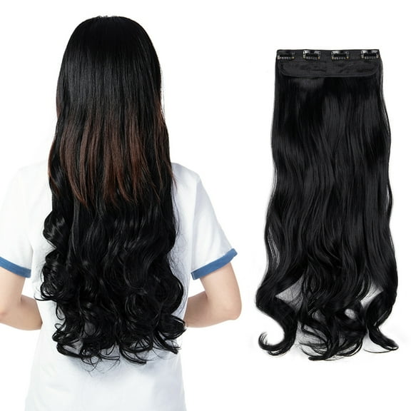 SHCKE 24" 3Pcs Clip in Hair Extensions Fluffy Wavy Curly Hair Extensions Synthetic Fiber Clip On Hair Extensions for Women Dark Black