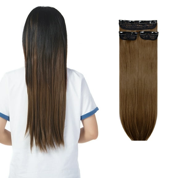 SHCKE 24" 3Pcs Clip in Hair Extensions Straight Hair Extensions Synthetic Fiber Clip On Hair Extensions for Women Light Chestnut Brown