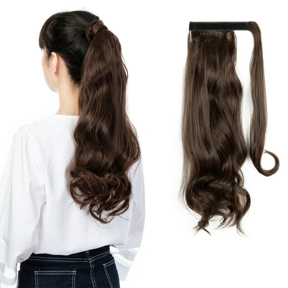 SHCKE 24 Inch Straight Ponytail Extension 18 Inch Clip in Curly Ponytail Extension Wrap Around Ponytail Extension Synthetic Hairpieces for Women