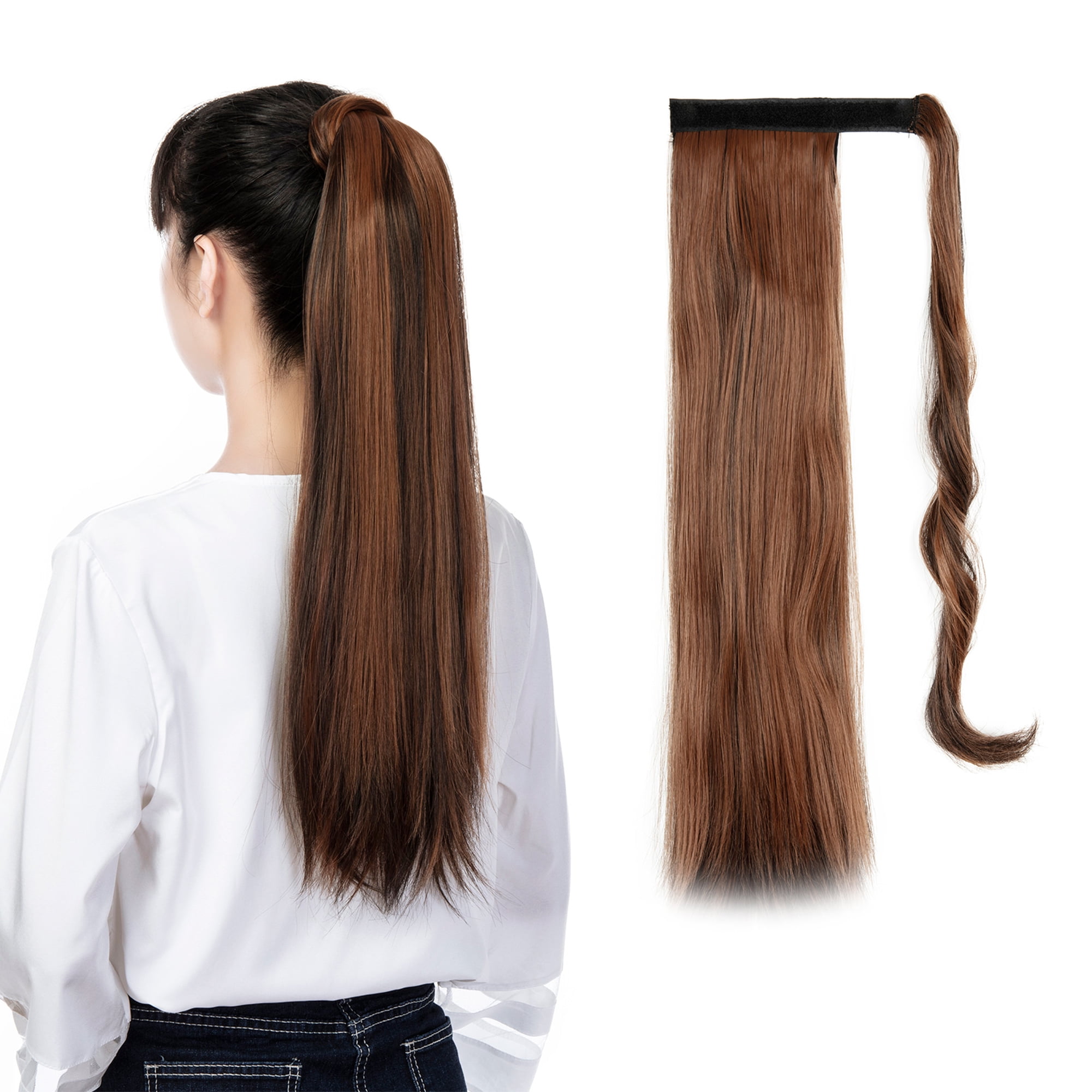 SHCKE 24 Inch Straight Ponytail Extension 18 Inch Clip in Curly ...