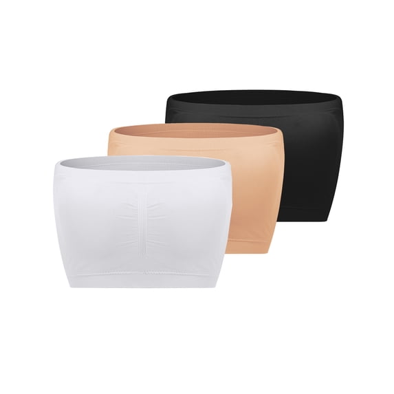 SHCKE 3-pack Women's Bandeau Strapless Bras Plus Size Strapless Bra Padded Tube Tops Stretchy Seamless Bandeau Soft Seamless Padded Bandeau for Girl Women