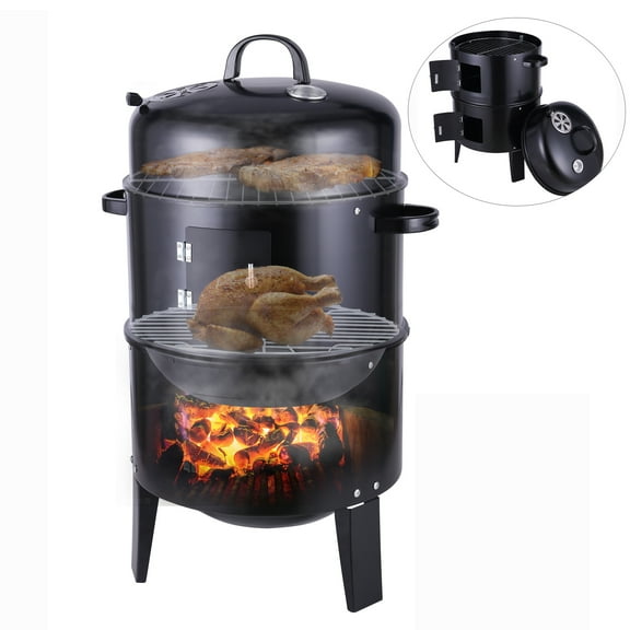 SHCKE 3 in 1 Vertical Charcoal BBQ Smoker Charcoal Grill Portable BBQ Grill Barbecue Camping Grill for BBQ, Patio, Outdoor Camping
