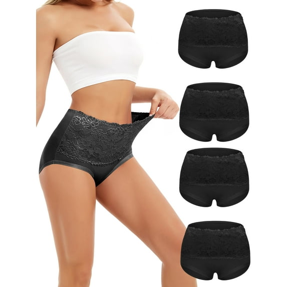 SHCKE 4 PCS Women's Panties igh Waist Breathable Solid Color Briefs Panties Soft Stretch Invisibles Briefs Tummy Control Ladies Panty