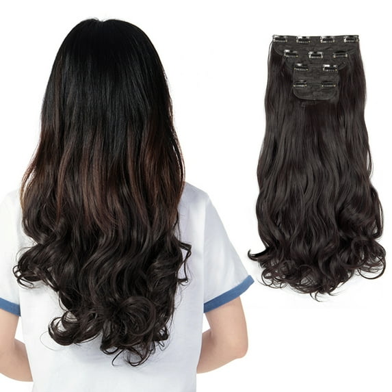 SHCKE 24 Inch Clip in Hair Extensions Dark Brown Curly Hair Extensions 280g 4Pcs Synthetic Fiber Hairpieces