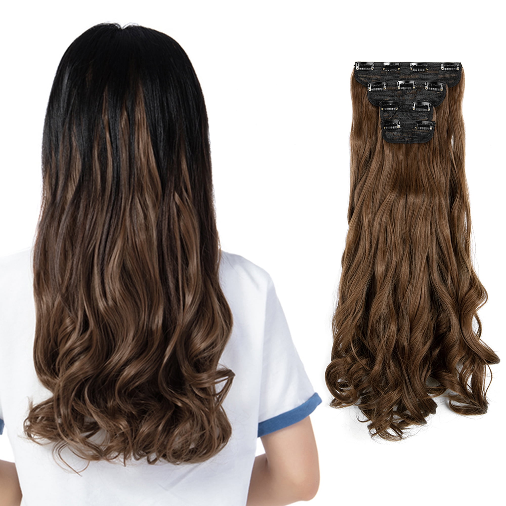 24” STRAIGHT CHESTNUT BROWN 280 G 4 PEICE CLIP INS Clip-In Hair Extensions - Chestnut Brown Balayage (24 inches  main image 2