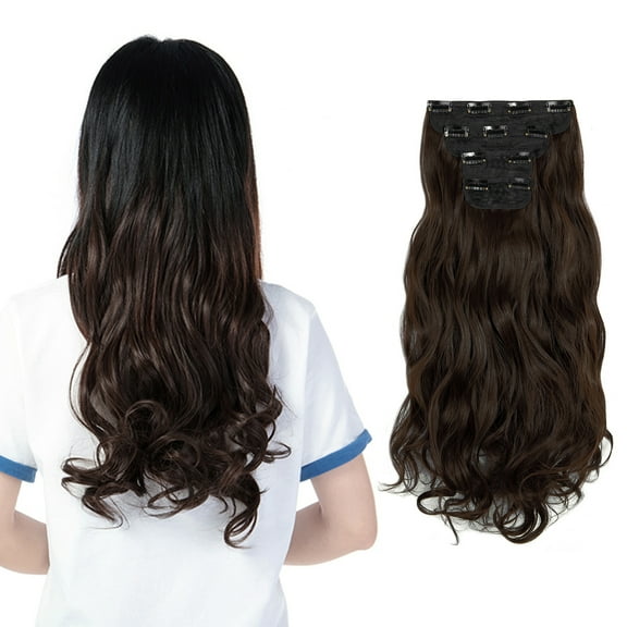 SHCKE 4 Pieces/set Clip In Hair Extensions 24 Inch Curly Hair Extensions Thickned Hair Extensions Synthetic Fiber Hair Extensions for Women Medium Brown