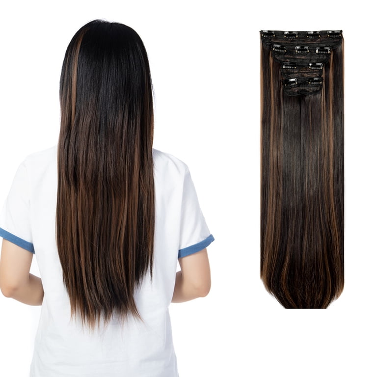 SHCKE 4 Pieces/set Clip In Hair Extensions 24 Inch Straight  display picture 2