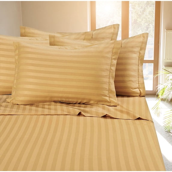 SHCKE Bed Sheet Set Dobby Stripe 100% Cotton Sateen 400 Thread Count King/Queen/Full Size Sheet Set Soft Bed Sheets