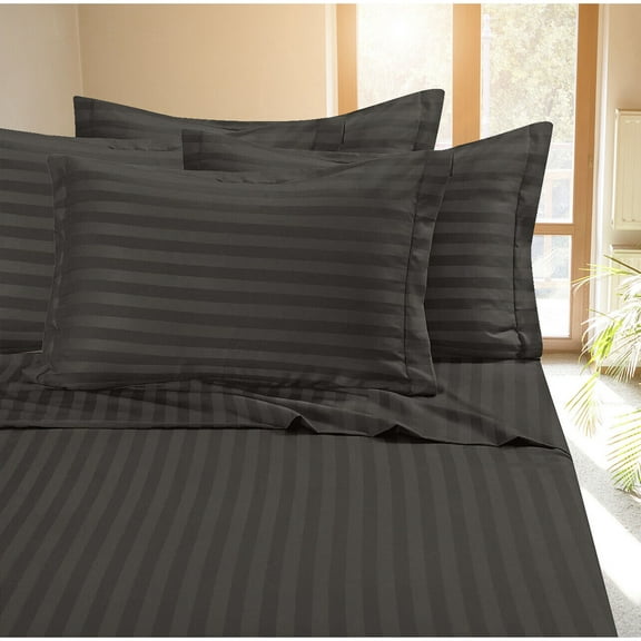 SHCKE Bed Sheet Set Dobby Stripe 100% Cotton Sateen 400 Thread Count King/Queen/Full Size Sheet Set Soft Bed Sheets