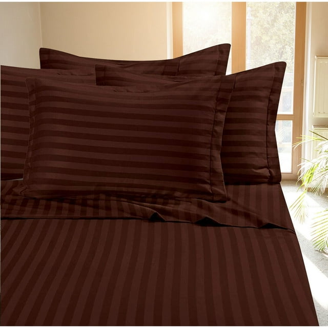 SHCKE Bed Sheet Set Dobby Stripe 100% Cotton Sateen 400 Thread Count King/Queen/Full Size Sheet Set Soft Bed Sheets