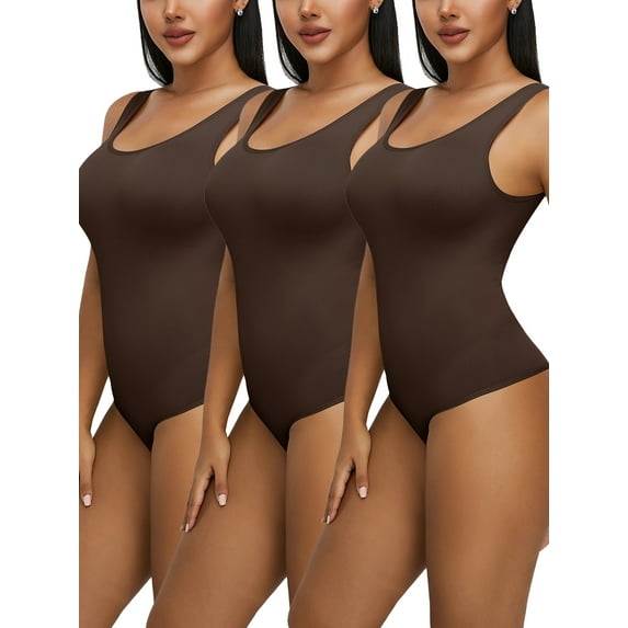 SHCKE Body Shaper for Women One Piece Jumpsuit Tops U Neck Bodysuit Seamless Body Shaper Slimming One Piece Bodysuit for Women Sleeveless Seamless Thong Body Shaper, 1/3 PACK